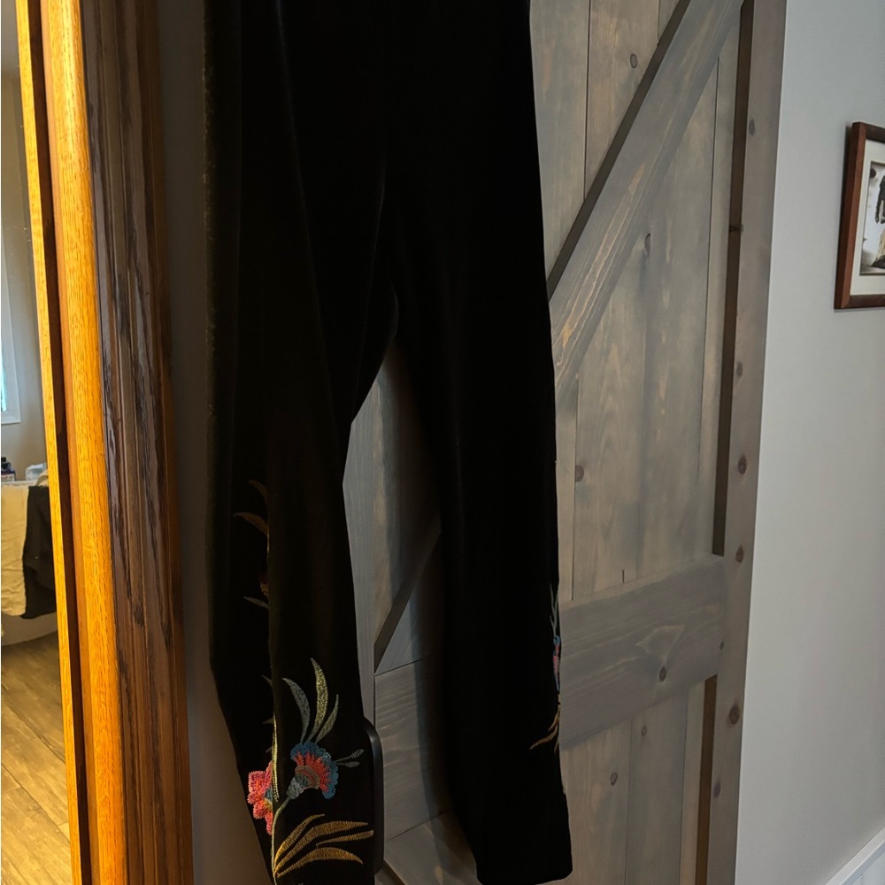 Johnny Was velvet Black Embroidered Pants
